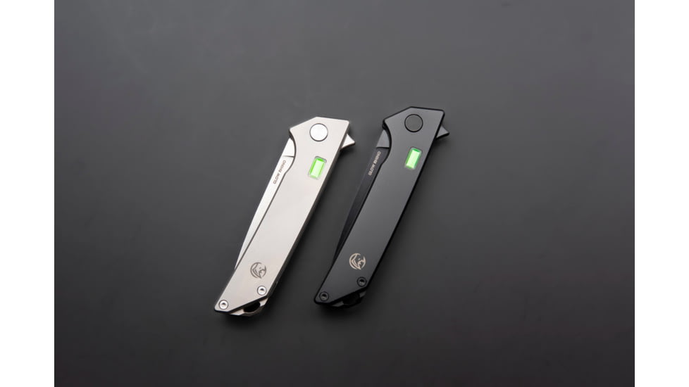 Glow Rhino Reactor EDC 2.9in Knife, Black PVD Titanium Scales with Black PVD S35VN Blade and Green Tritium, Drop Point, KNIFE-101-TiPVD-S35VNPVD-XG