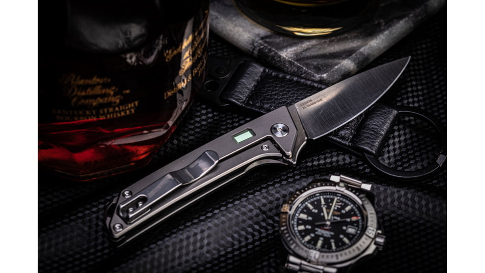 Glow Rhino Reactor EDC 2.9in Knife, Black PVD Titanium Scales with Black PVD S35VN Blade and Green Tritium, Drop Point, KNIFE-101-TiPVD-S35VNPVD-XG