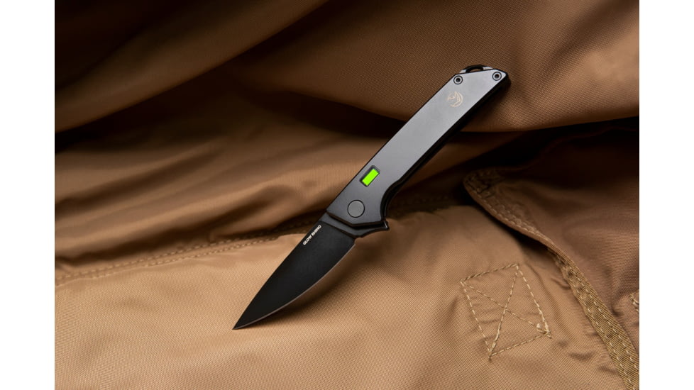 Glow Rhino Reactor EDC 2.9in Knife, Black PVD Titanium Scales with Black PVD S35VN Blade and Green Tritium, Drop Point, KNIFE-101-TiPVD-S35VNPVD-XG