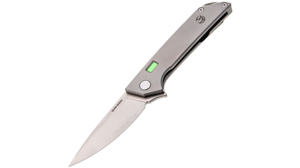 Glow Rhino Reactor EDC 2.9in Knife, Titanium Scales with S35VN Blade and Green Tritium, Drop Point, KNIFE-101-Ti-S35VN-XG