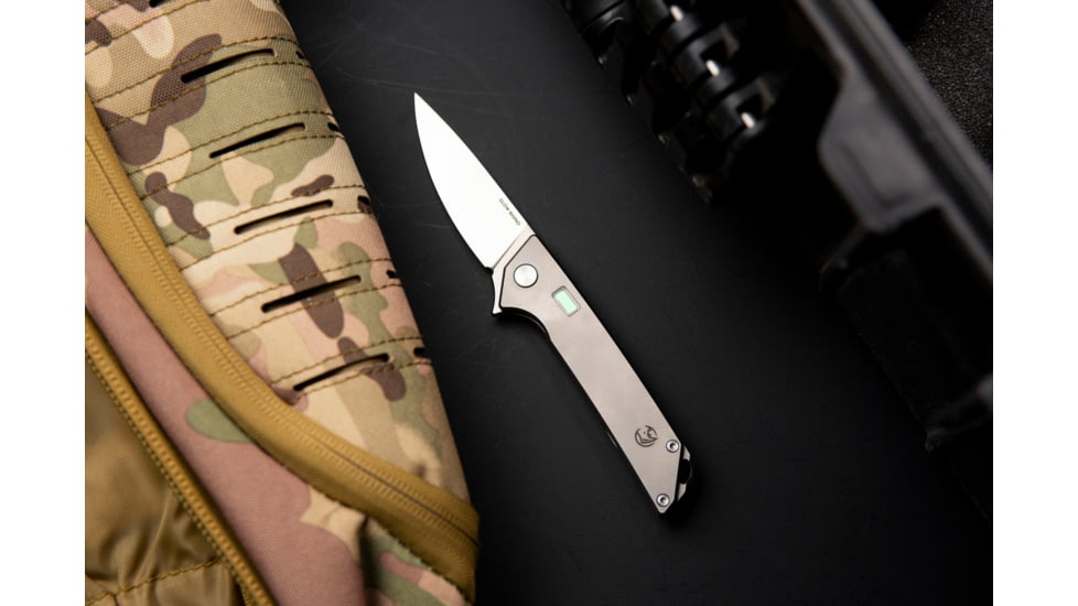 Glow Rhino Reactor EDC 2.9in Knife, Titanium Scales with S35VN Blade and Green Tritium, Drop Point, KNIFE-101-Ti-S35VN-XG