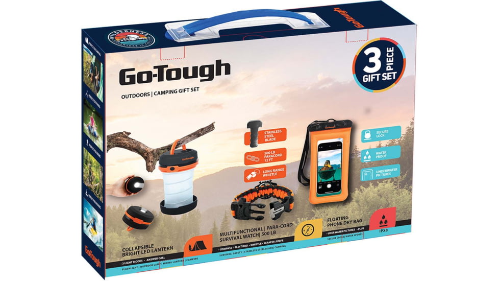 Go-Tough 3 Piece Camping Gift Set - Watch, Waterproof Phone Pouch, Collapsible Tent Light, Multicolor, Small, GT7010