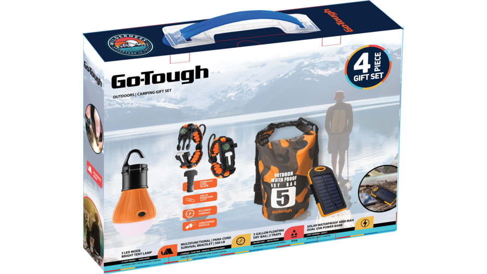 Go-Tough 4 Piece Camping Gift Set - Powerbank, Drybag, Tent Lamp, Paracord Watch, Multicolor, Small, GT7083