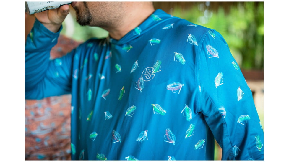 Googan Squad Blue Tossed Jig Hooded Long-Sleeve Shirt w/Mesh Back - Mens, 2XL, GS086-2XL