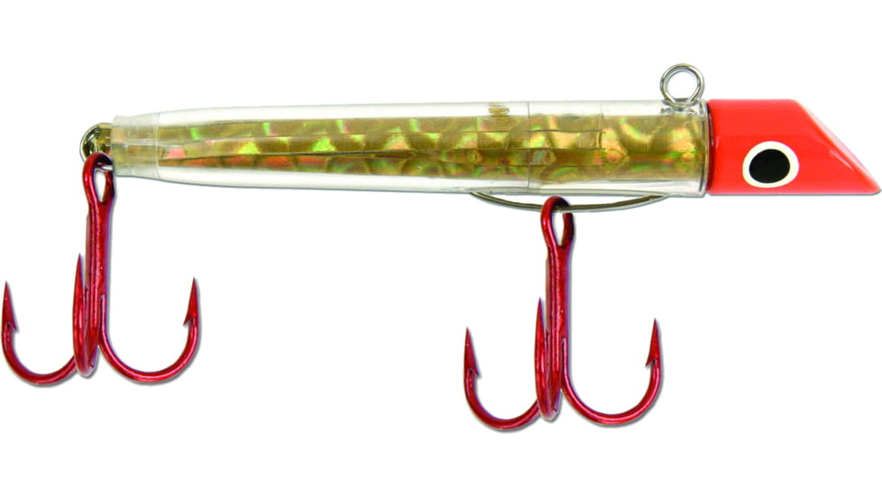 GOT-CHA Mylar Minnow, Series Plug, 3in Size 2 &amp; 4 Hook, 1oz, Red Gold Prism/Red Hook, G151RH-GS