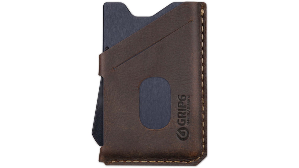 Grip6 Wallet Blue Steel w/Brown Leather Sleeve w/No Loop, WLT-BST-NP-BRNL