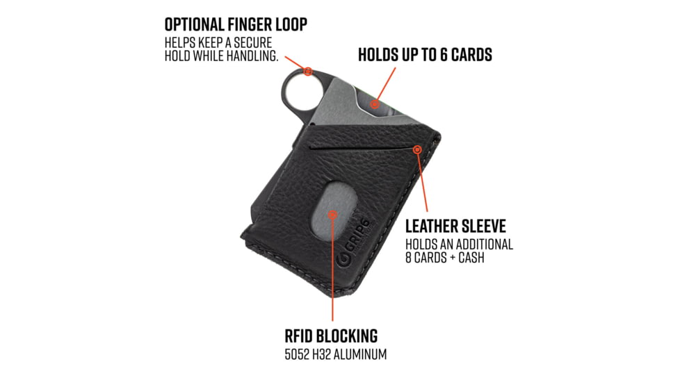 Grip6 Wallet Grey w/Black Leather Sleeve w/Loop, WLT-GML-LP-BLKL