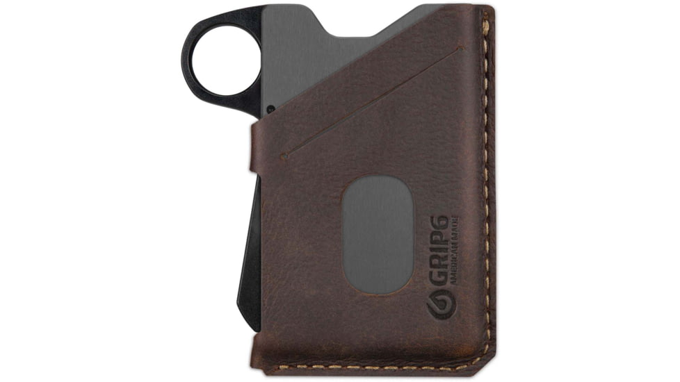 Grip6 Wallet Grey w/Brown Leather Sleeve w/Loop, WLT-GML-LP-BRNL