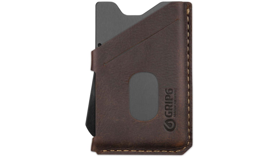 Grip6 Wallet Grey w/Brown Leather Sleeve w/No Loop, WLT-GML-NP-BRNL