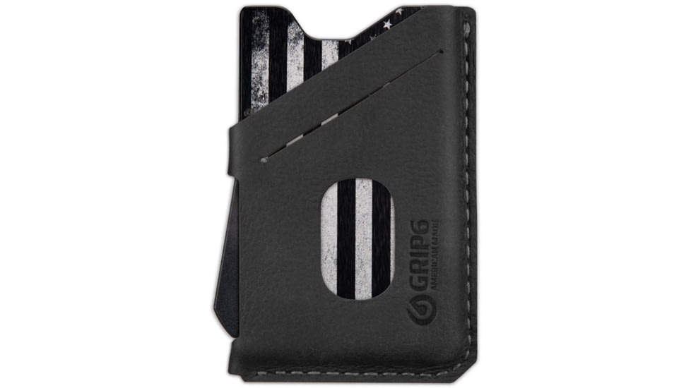 Grip6 Wallet USA Black w/Black Leather Sleeve w/No Loop, WLT-USA-NJA-NP-BLKL