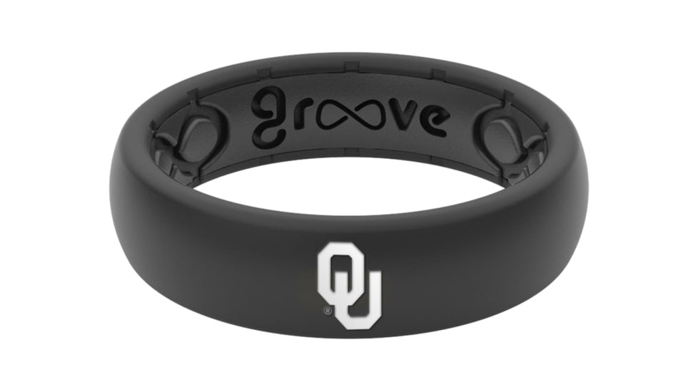 Groove Life Thin Oklahoma White Logo Silicone Ring, Black, 10, 12358