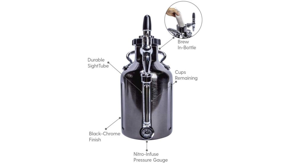 GrowlerWerks uKeg Nitro Cold Brew Coffee Maker, Black Chrom, 50 oz, GWA1058-BC-NB-N2