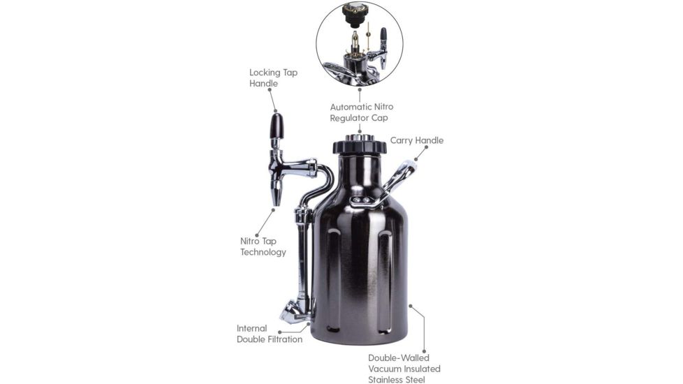 GrowlerWerks uKeg Nitro Cold Brew Coffee Maker, Black Chrom, 50 oz, GWA1058-BC-NB-N2