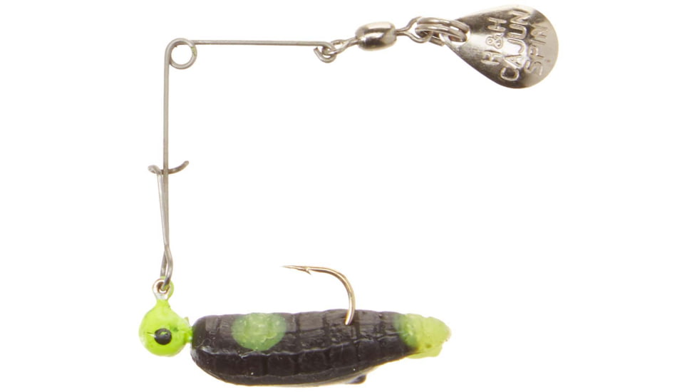 H&amp;H Lure Company Pro Cajun Spin, Black/Chartreuse Tail &amp; Dot, Nickel Blade, 1/32oz, CGS-24N