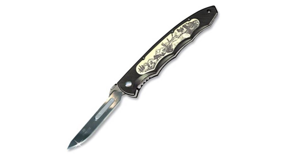 Havalon Piranta Elk Folding Knife,2.75in 60AT Blade,Black Aluminum w/ Inlay Handle XTC-60AELK
