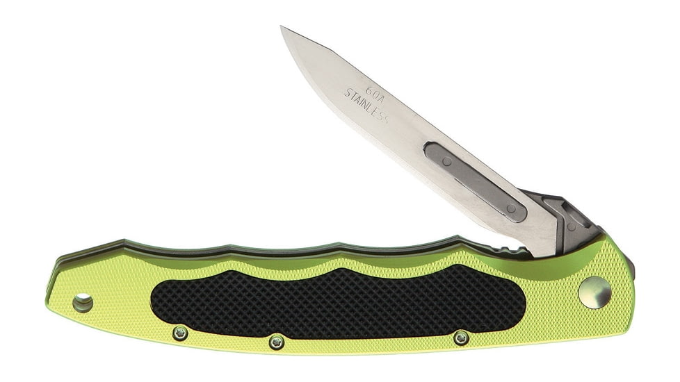 Havalon Piranta Torch Linerlock Lime Folding Knife, 2.75in Satin SS Blade, Green Aluminum Handle, Thumb Stud, Pocket Clip, Black Rubber Handle Insert, XTI-60ATLM