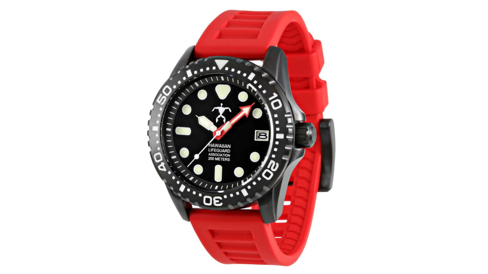 Hawaiian Lifeguard Association Dive Watches, Black Dial, Red Strap, Black, One Size, HLA 5412