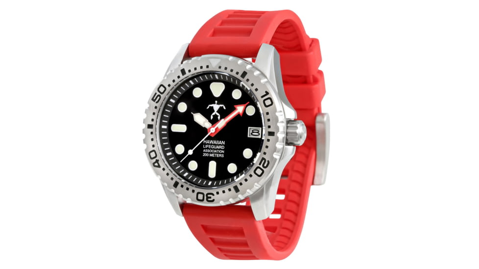 Hawaiian Lifeguard Association Dive Watches, Black Dial, Red Strap, Steel, One Size, HLA 5410