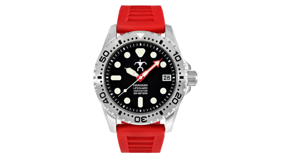 Hawaiian Lifeguard Association Dive Watches, Black Dial, Red Strap, Steel, One Size, HLA 5410