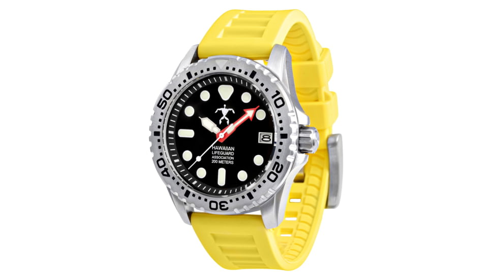 Hawaiian Lifeguard Association Dive Watches, Black Dial, Yellow Strap, Steel, One Size, HLA 5403