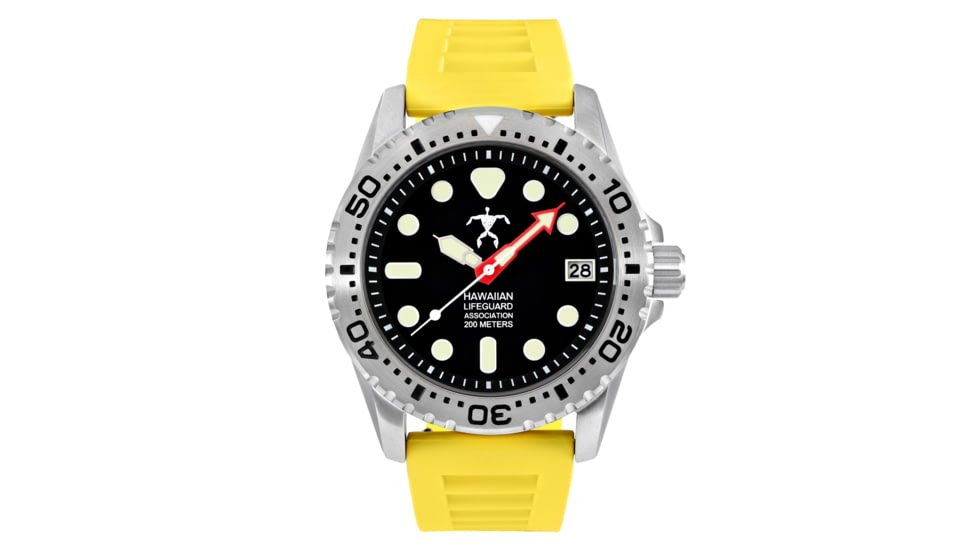Hawaiian Lifeguard Association Dive Watches, Black Dial, Yellow Strap, Steel, One Size, HLA 5403