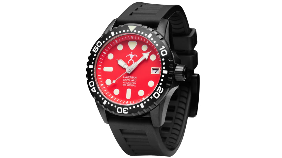 Hawaiian Lifeguard Association Dive Watches, Red Dial, Black Strap, Black, One Size, HLA 5418