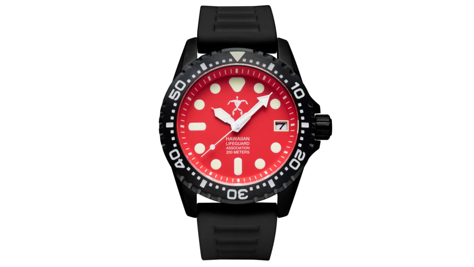 Hawaiian Lifeguard Association Dive Watches, Red Dial, Black Strap, Black, One Size, HLA 5418