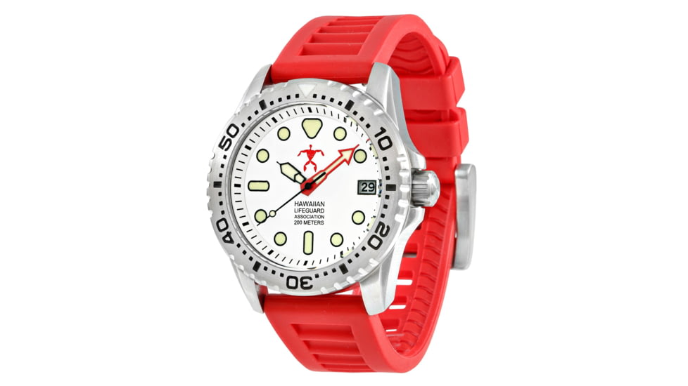Hawaiian Lifeguard Association Dive Watches, White Dial, Red Strap, Steel, One Size, HLA 5411