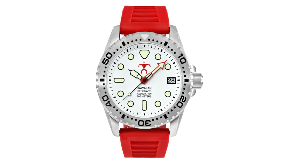 Hawaiian Lifeguard Association Dive Watches, White Dial, Red Strap, Steel, One Size, HLA 5411