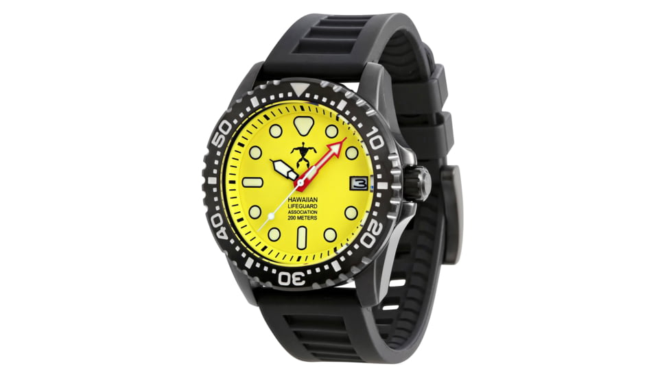 Hawaiian Lifeguard Association Dive Watches, Yellow Dial, Black Strap, Black, One Size, HLA 5407