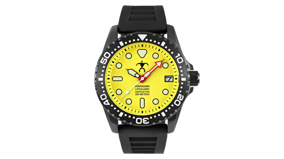 Hawaiian Lifeguard Association Dive Watches, Yellow Dial, Black Strap, Black, One Size, HLA 5407