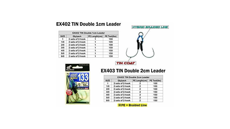 Hayabusa Assist 133 Tin Double Hook, 2cm, 2 Piece, Size 3/0, EX403 - 3/0