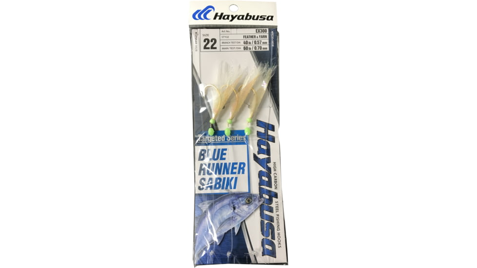 Hayabusa Blue Runner Sabiki, 3 Hooks, Main 60Lb And Branch 40Lb Test Line, Size 22, EX300-22