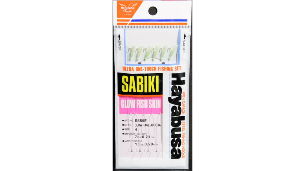 Hayabusa Glo Fishskin Sabiki Rig, 6 Hooks, Size 4, S-550E-4