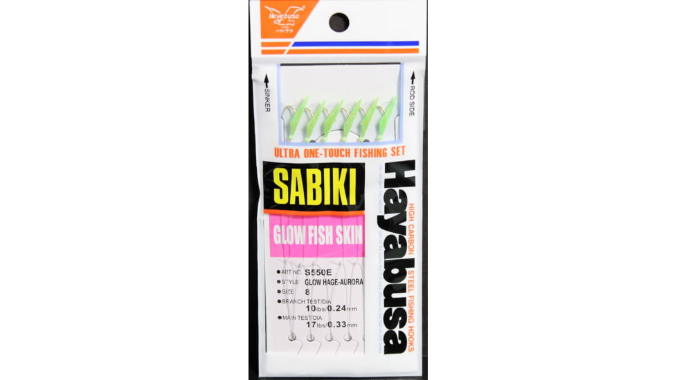 Hayabusa Glo Fishskin Sabiki Rig, 6 Hooks, Size 8, S-550E-8