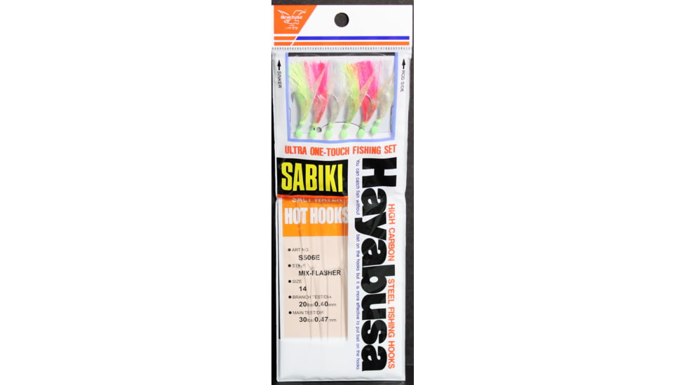 Hayabusa Mix-Flash Sabiki Rig Size 14 1/0Us 6 Hooks Heavy Leader, S-506E-14