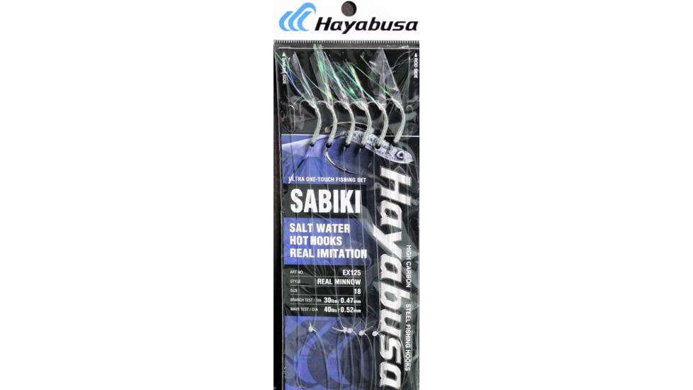 Hayabusa Real Minnow Sabiki, Main 40Lb And Branch 30Lb Test Line, Size 18, 6 Hooks, EX125-18