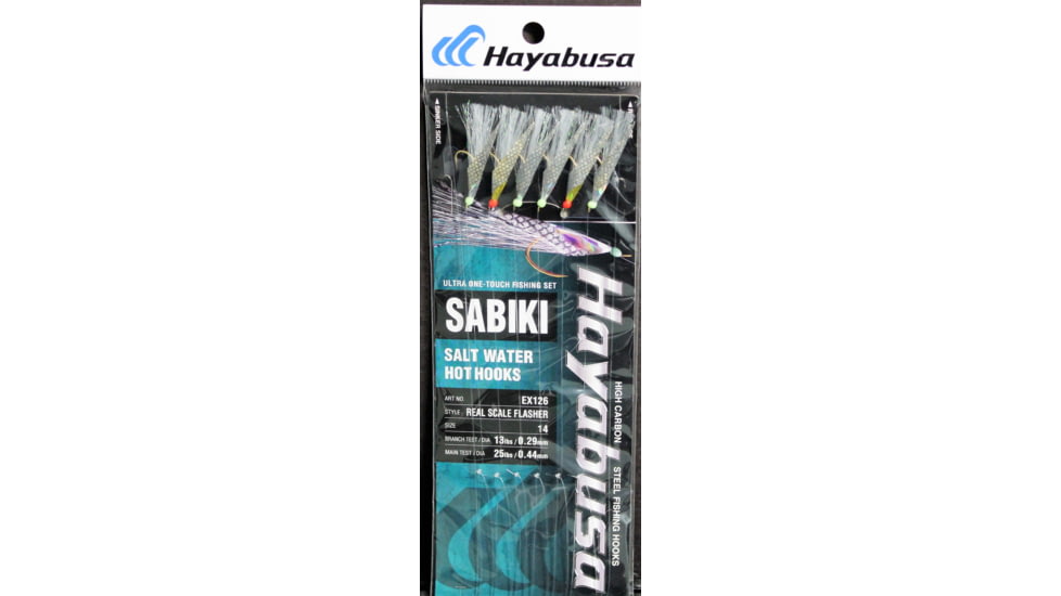 Hayabusa Real Scale Flasher Sabiki, Main 25Lb And Branch 13Lb Test Line, Size 14, 6 Hooks, EX126-14