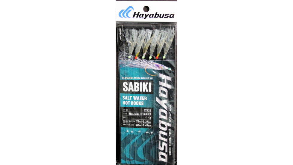 Hayabusa Real Scale Flasher Sabiki, Main 30Lb And Branch 20Lb Test Line, Size 16, 6 Hooks, EX126-16