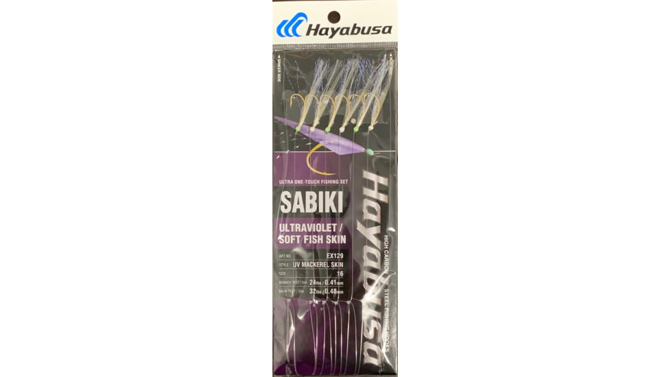 Hayabusa Uv Mackerel Skin Sabiki, Main 32Lb And Branch 24Lb Test Line, Size 16, 6 Hooks, EX129-16