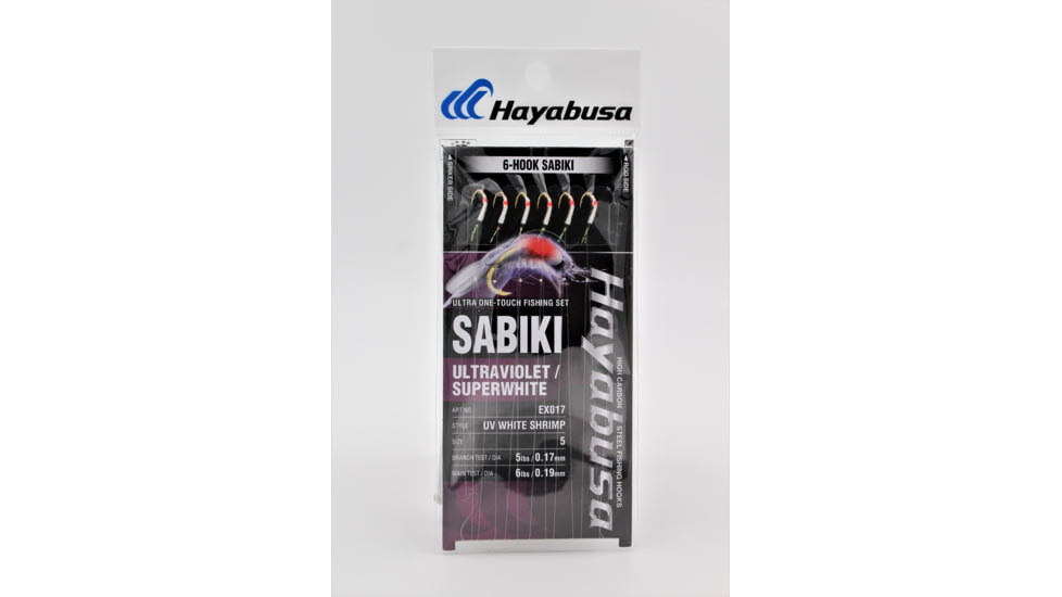 Hayabusa Uv White Shrimp 6-Hook Sabiki, 1 Rig, 1Pc, Size 6, EX017-6