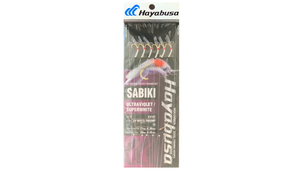 Hayabusa Uv White Shrimp Sabiki, Main 28Lb And Branch 21Lb Test Line, Size 14, 6 Pack, EX127-14