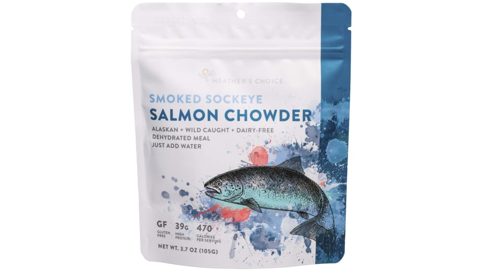 Heather's Choice Smoked Sockeye Salmon Chowder Dehydrated Dinner, 105g, 39g Of Protein, Smoked Sockeye Salmon Chowder