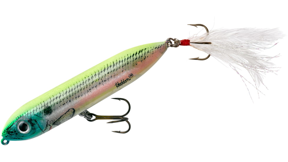 Heddon Super Spook Jr. Topwater Walking Bait, 3-1/2in, 1/2 oz, Feathered Treble, Okie Shad, X9236FHOS