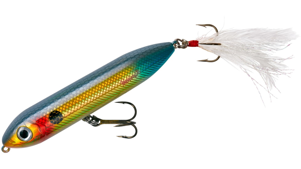 Heddon Super Spook Jr. Topwater Walking Bait, 3-1/2in, 1/2 oz, Feathered Treble, Wounded Shad, X9236FHBS