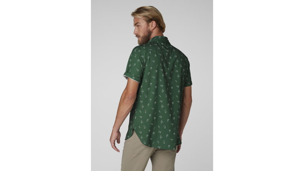 Helly Hansen Oya Short Sleeve Shirt - Mens, Jungle Green Print, Extra Large, 62854390-XL