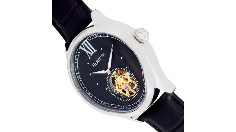 Heritor Automatic Hayward Semi-Skeleton Watch - Mens, Black/Black/Silver, One Size, HERHR9402