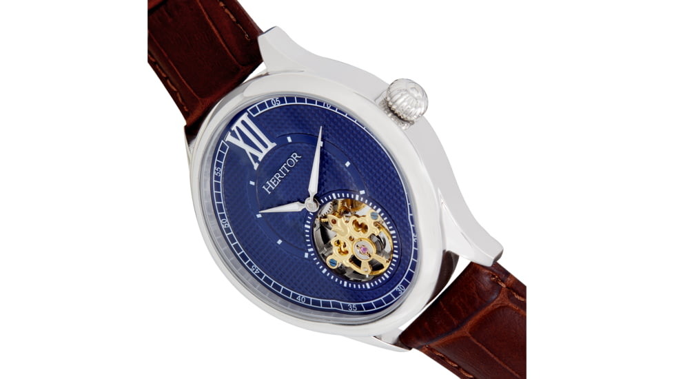 Heritor Automatic Hayward Semi-Skeleton Watch - Mens, Navy/Brown, One Size, HERHR9403