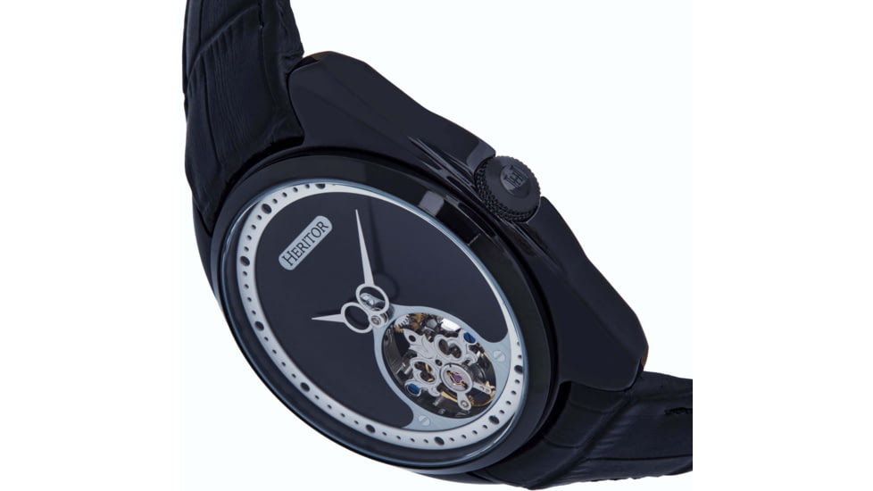 Heritor Automatic Roman Semi-Skeleton Leather-Band Watch, Black, One Size, HERHS2205