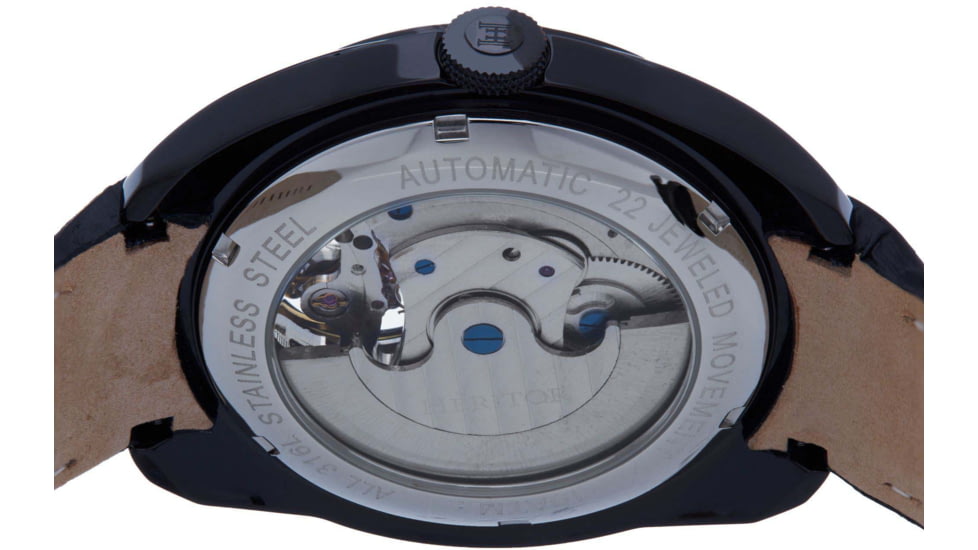 Heritor Automatic Roman Semi-Skeleton Leather-Band Watch, Black, One Size, HERHS2205